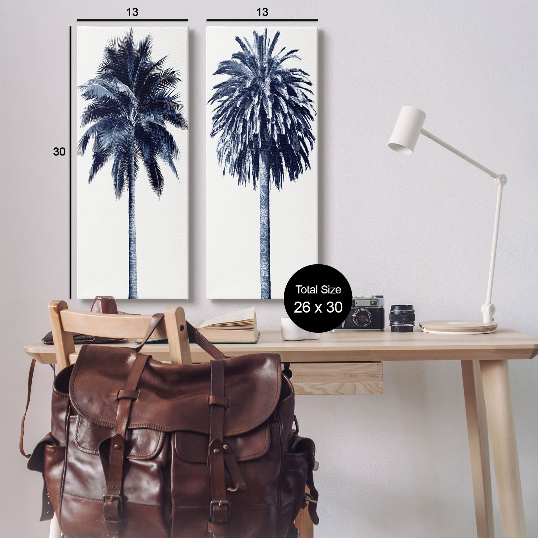 Modern Summer Palms Detailed Nature Botanical & Floral Graphic Art Gallery Wrapped Canvas Print Wall Art, Set of 2