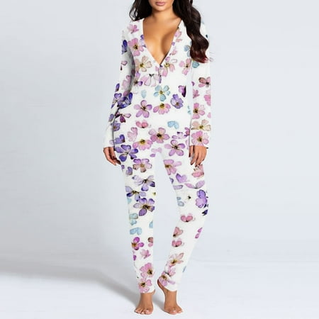 

SBYOJLPB Pant Clearance Womens Onesie Flap Pajamas Print Sexy Butt Flap Sleepwear Cute Button Collar Rompers Nightwear Jumpsuit Sizes Xxl
