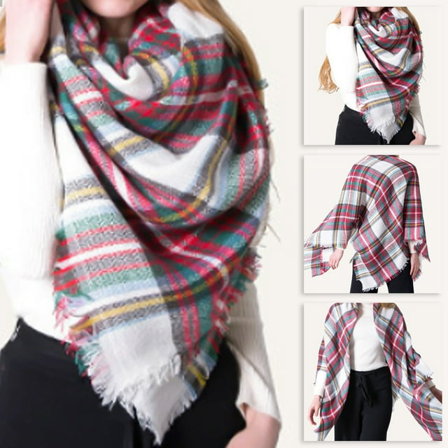 Zeus Foulard Femme Style Vintage Ourlet à Franges Extra Long Patchwork Foulard d'Hiver Unisexe