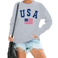thumbnail image 2 of Wang6 Womens Long Sleeve Sweatshirts Crew Neck"USA"Letter Printed Hoodless Pullovers Trendy Loose Fit Graphic Tshirts Tops Light Gray XL, 2 of 5