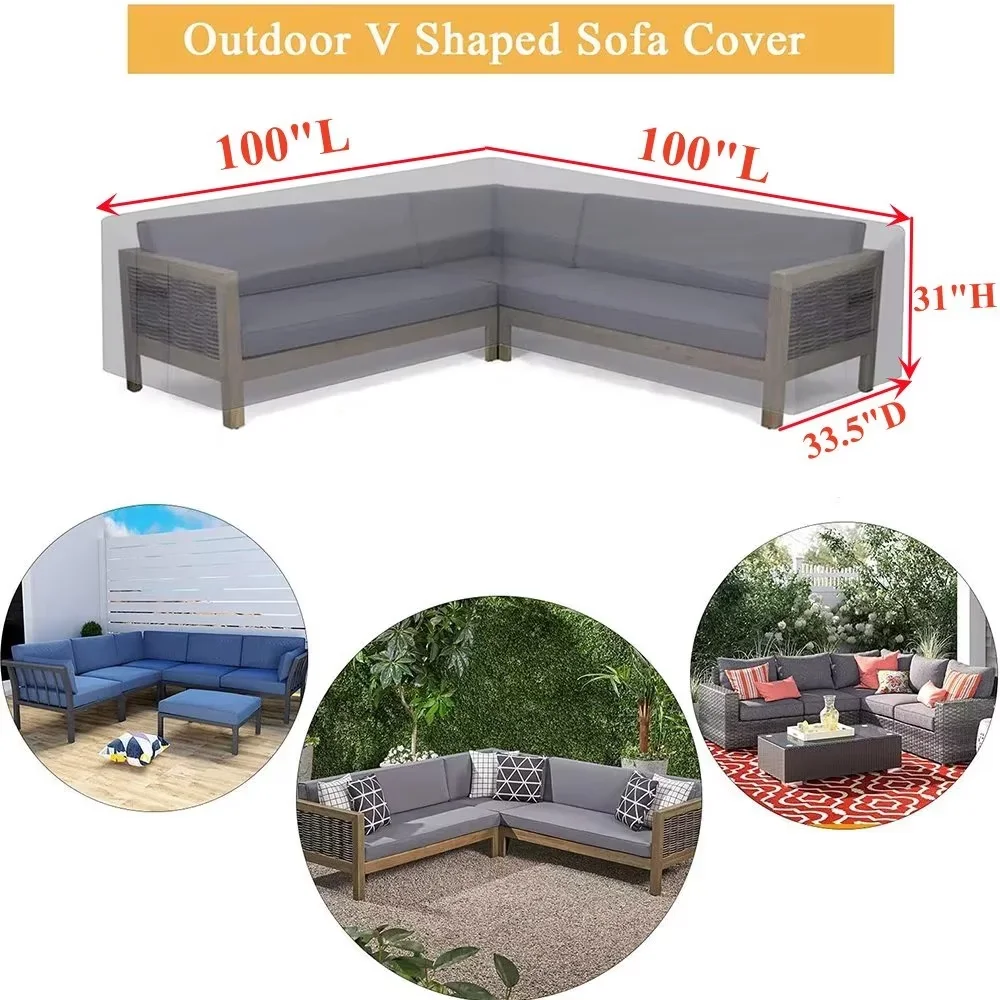 STARTWO Patio V-Shaped Furniture Sectional Sofa Cover Thickened 600D Heavy Duty Waterproof Outdoor Cover