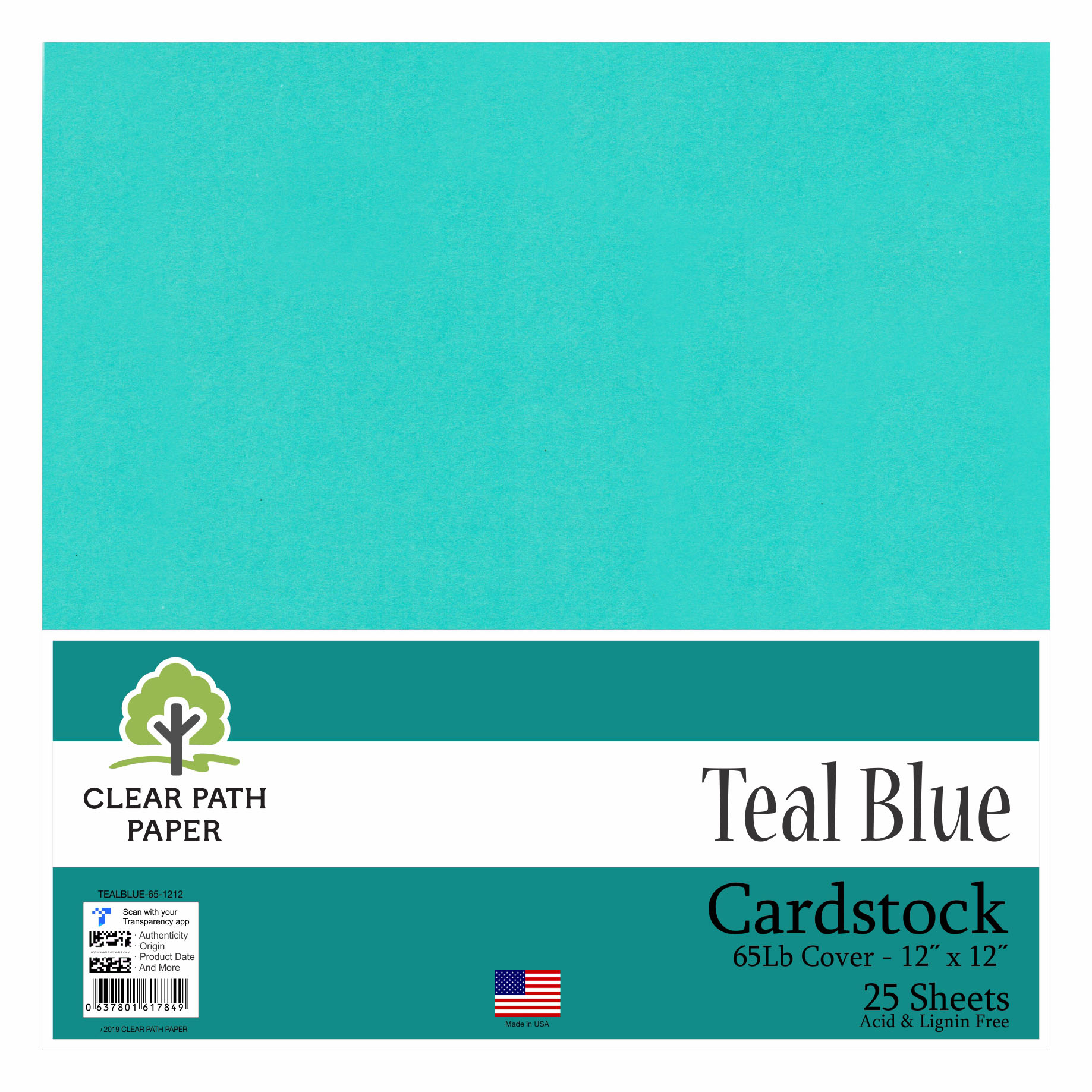 Teal Blue Cardstock 12 x 12 inch 65Lb Cover 25 Sheets Clear