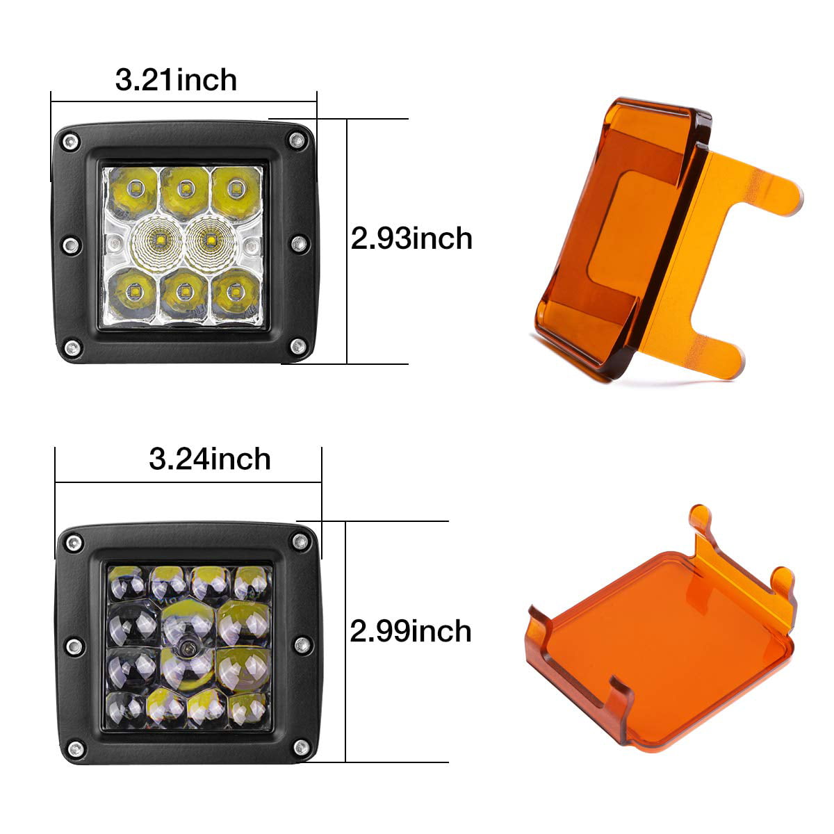Amber Light Bar Cover 2PCS 3" Led Pod Lens Cover For 3x3 LED Off-ROAD WORK LIGHT