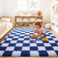 thumbnail image 2 of ZENELESS Fluffy Checkered Rug,5x7 Soft Fuzzy Shag Shaggy Carpet for Living Room Bedroom Kids Room, Dorm Home Decor,White and Sand Blue, 2 of 7