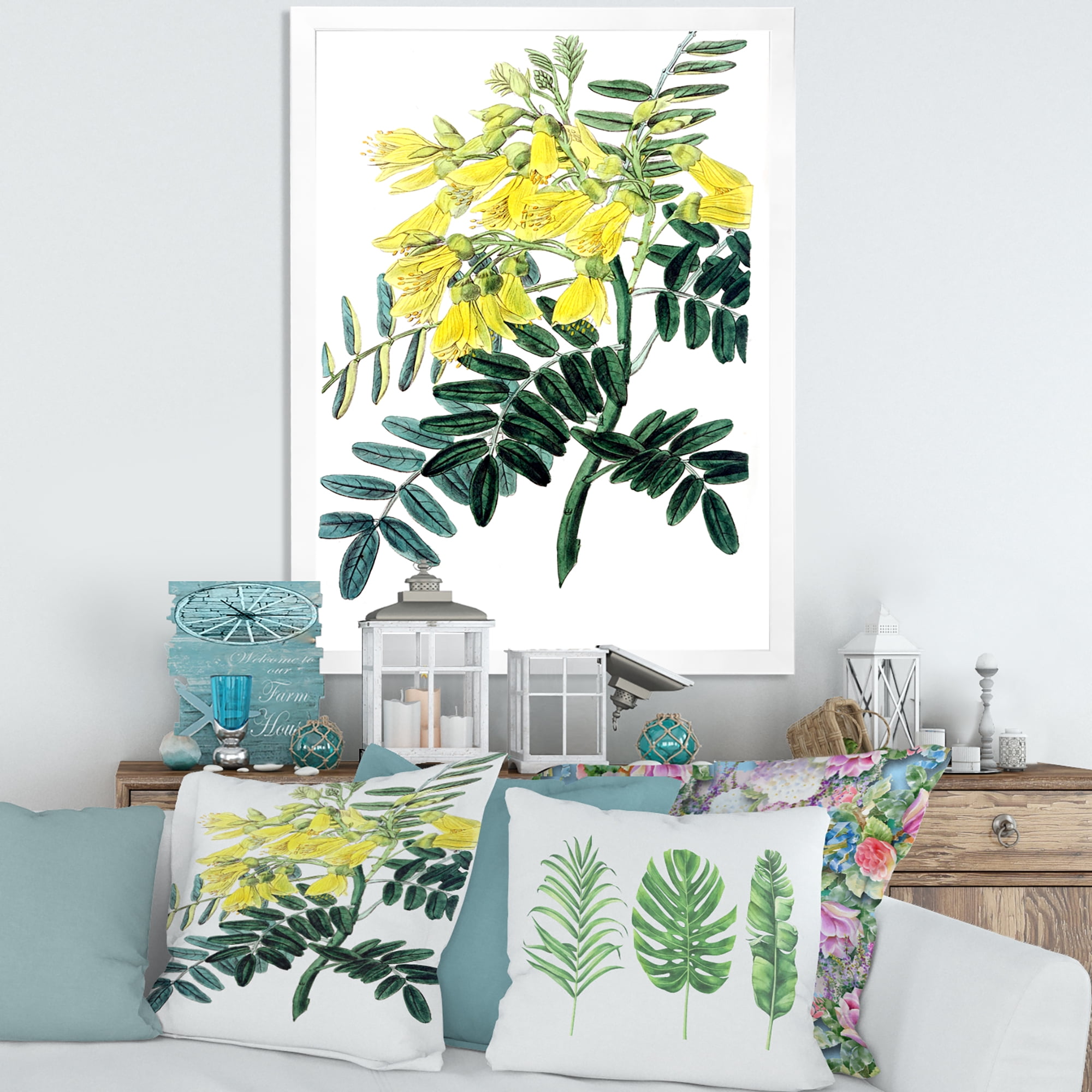 Designart 'Ancient Yellow Flower II' Traditional Framed Art Print