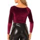 thumbnail image 3 of INSPIRAR CHIC Blusas Cortas de Terciopelo de Manga Larga Off Shoulder S Burgundy, 3 of 8