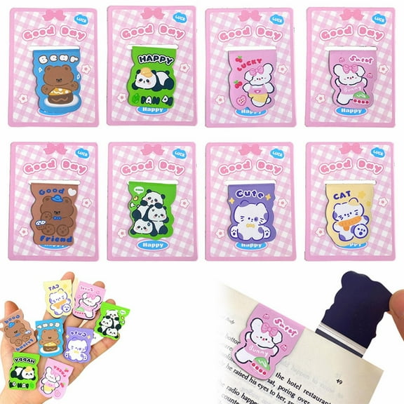 Toolix Office&Craft&Stationery Magnetic Bookmarks Cute Cartoon Animal Shaped Bookmarks Students Double-Sided Paper Reading Page Clip Book Clip