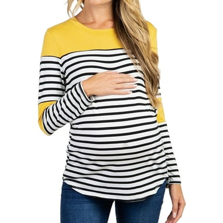 

Avamo Women Winter Fall Blouse Top Maternity Nursing Pregnant Tunic Stripe Print Long Sleeve Breastfeeding T Shirt Longline