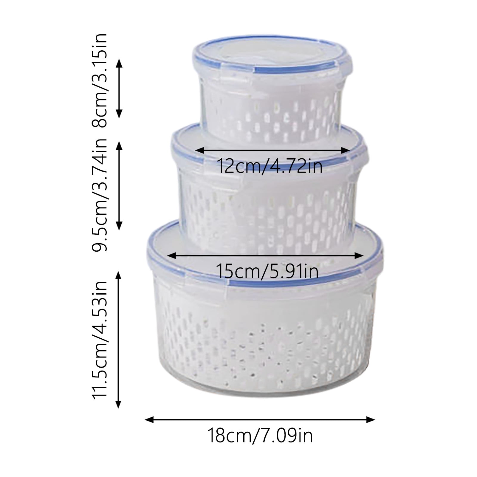 Food Storage Containers 4-in-1 Fridge Fruit and Vegetable Container with Removable Colander Airtight Lids Stackable Clear Produce Keepers for Washing Draining and Storing Berries Greens