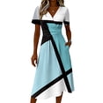thumbnail image 4 of Ladies' floral casual fashionable short sleeved V-neck dress Sky Blue B 2XL, 4 of 5