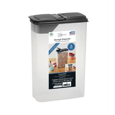 Mainstays Plastic Small Cereal Dispenser, Clear, Gray Lid, 16-Cups, Single, 7.25" x 4" x 11.25", Made for Pantry Organization and Food Storage
