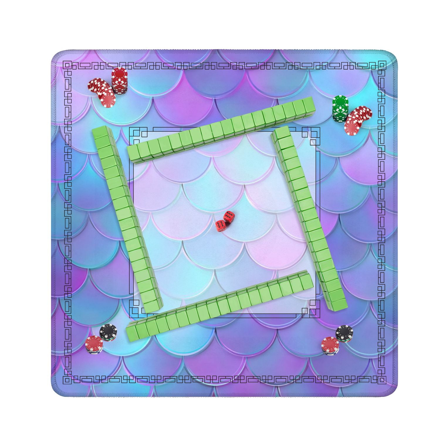 Mahjong Mat 31.5" x 31.5" Cool blue fish scale seamless Non-Slip Noise Reduction American Mahjong Tiles Table Cover for Dominoes Poker Card Board Games Gift