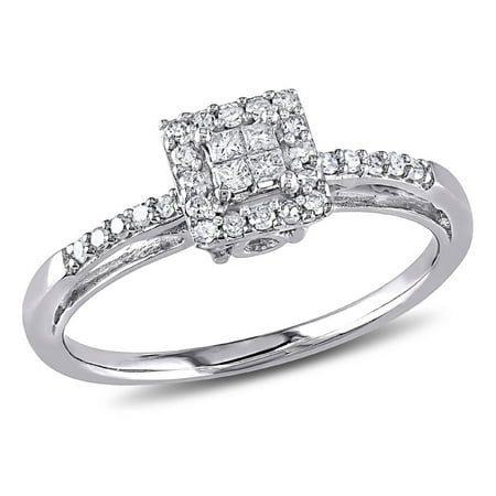 Princess Cut Diamond Halo Engagement Ring 1/5 Carat (ctw) in 10K White Gold