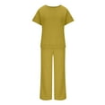 thumbnail image 5 of Women's Loose Solid Color Cotton Linen Casual Suit Drawstring High Waist Wide Leg Sweatsuit Yellow,M, 5 of 7