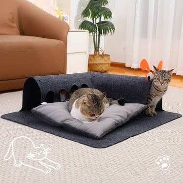 Rywell Cat Beds for Indoor Cat, 2-in-1 Cat Tunnel with Soft Cat Bed, 31.5 Inch Cozy Safe Peekaboo Design, Large Detachable & Washable Cat Tunnel Bed, Great Gift for Cats
