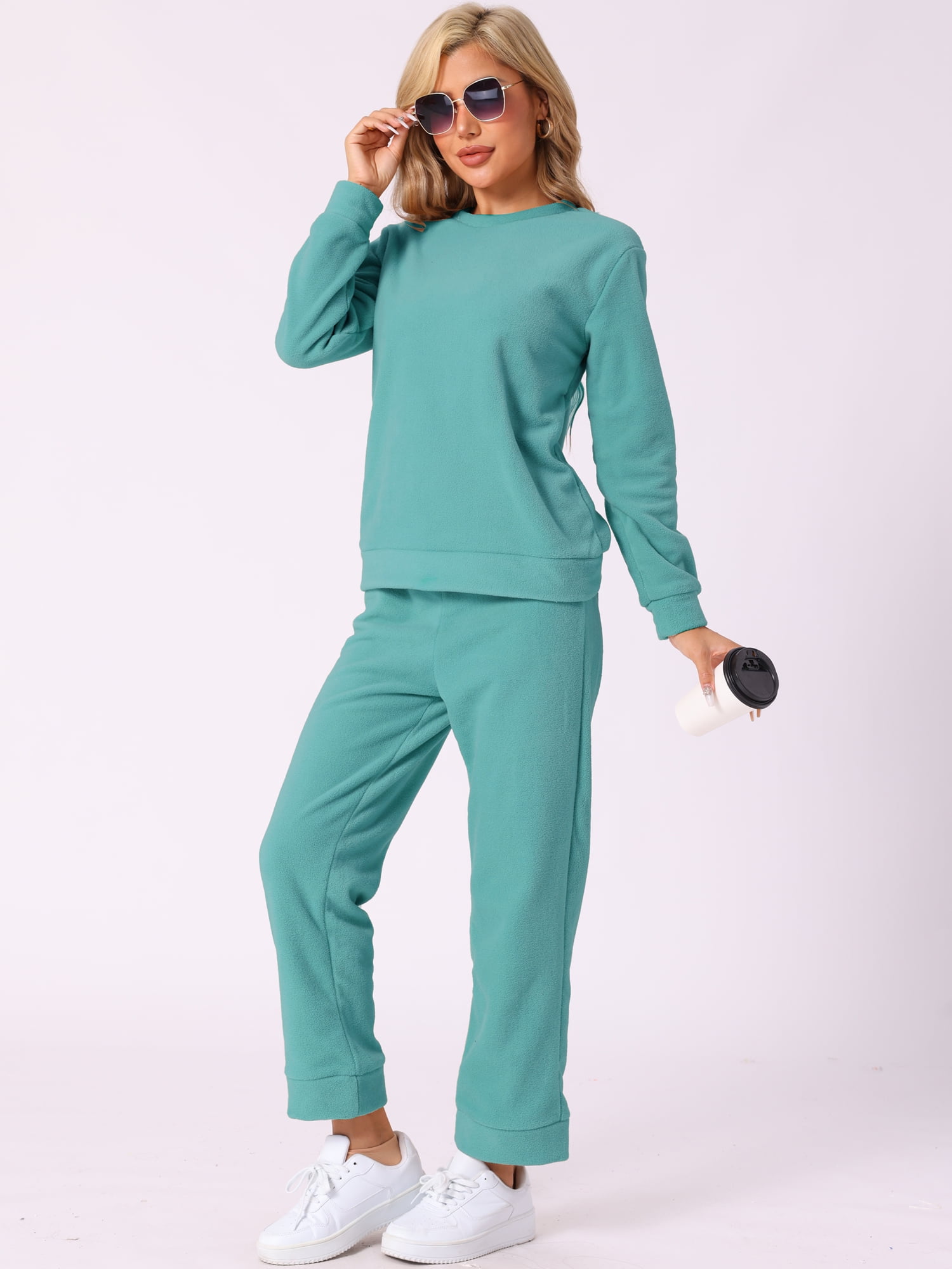 DARING DIVA Women's 2-Piece Fuzzy Flannel Pajama Sets M Green