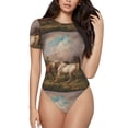 thumbnail image 1 of Balery Three Horses Oil Painting Body de cuello redondo de manga corta para mujer Tops de manga corta Tops básicos-Medium, 1 of 7