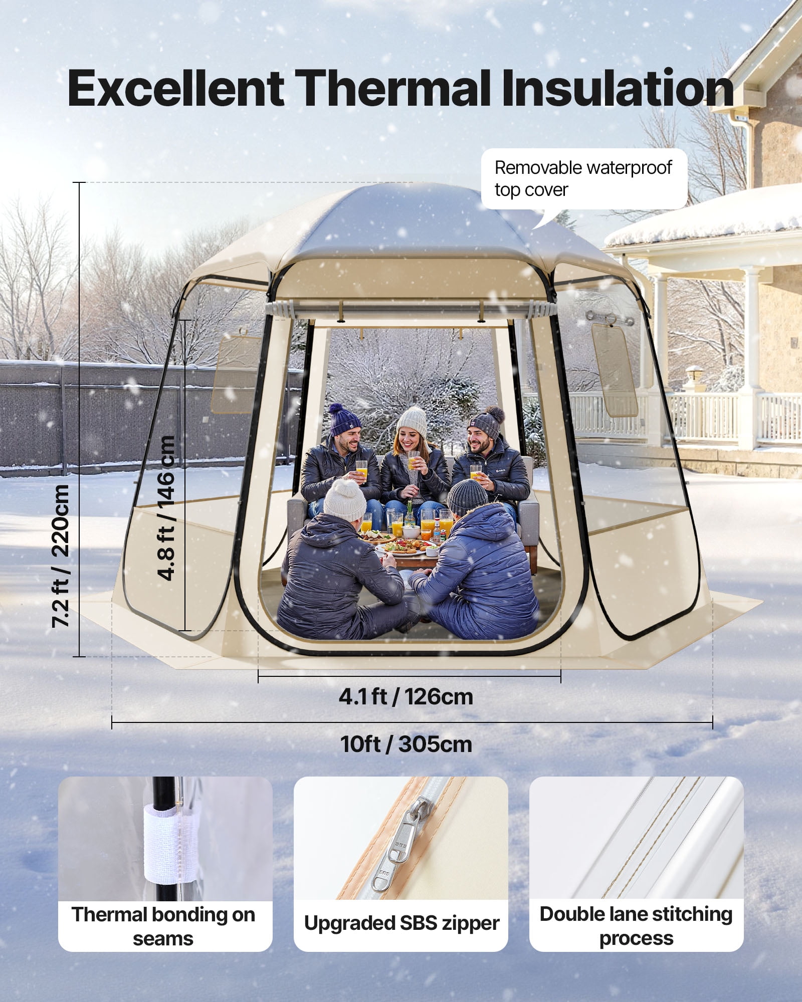 VEVOR Pop up Bubble Tent, 10 x 9.2 ft Waterproof & UV-Resistant, Clear Camping Tent Shelter, Outdoor Garden Dome Igloo Tents with Windows, 540° Panoramic View, for 4-8 Persons Patio Backyard