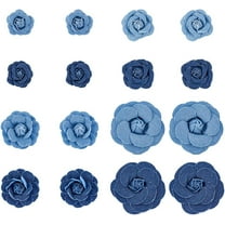 16Pcs Fabric Flower Blue Denim Cloth Flowers 8 Style Camelia Sewing Flowers for Clothes Hairclips Decoration DIY Costume Accessories DIY