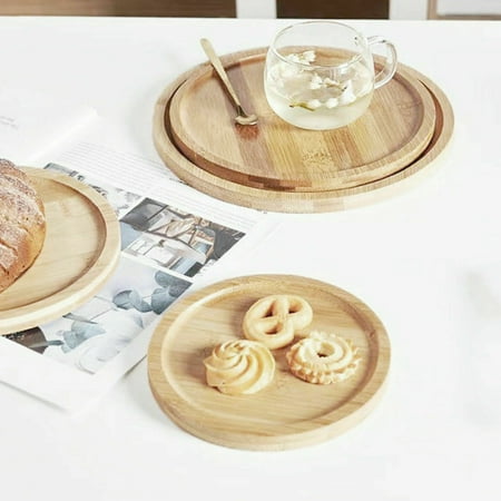 

3Pcs Round Bamboo Tray Restaurant Dessert Bread Food Pan Coffee Tea Tray