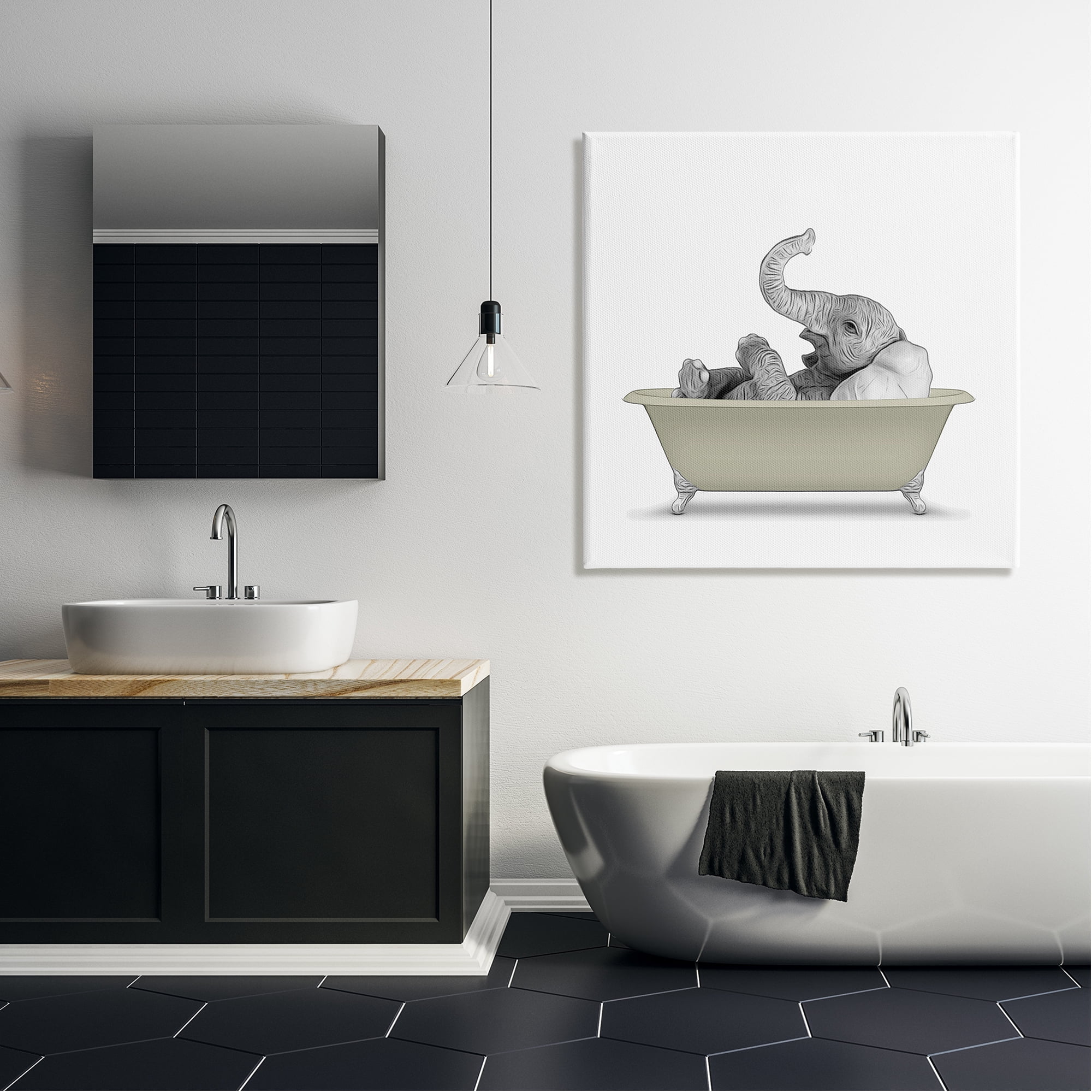 Stupell Industries Monochromatic Elephant Laying Bathtub Bathroom Illustration Graphic Art Gallery-Wrapped Canvas Print Wall Art, 36x36, by Annalisa Latella
