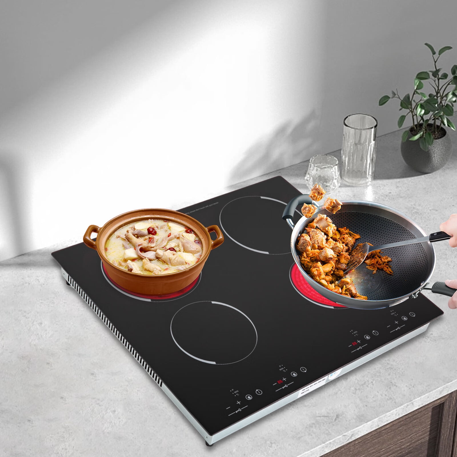 Loyalheartdy Built-in Cooktop 3000W 4 Burners Electric Stove Top Sensor Touch Control 110V Home Electric Ceramic Cooktop with Kid Safety Lock, 9 Heating Level 80-650°C