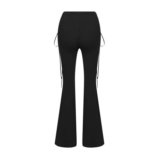 Xysaqa Women's Lace Up High Waist Flare Pants Trendy Sexy Cut Out
