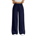 thumbnail image 2 of Womens Wide Leg Sweatpants High Waisted Baggy Pants Fashion Teen Girl Drawstring Athletic Joggers Dark Blue L, 2 of 5