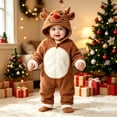thumbnail image 2 of Otqutp Baby Deer Full Zip Hooded Bodysuit Soft Plush Animal Jumpsuit Newborn Long Sleeve Warm Romper Casual Infant Outfit for Christmas, 2 of 7