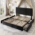 thumbnail image 4 of Amolife King Bed Frame, Platform Bed with Adjustable Velvet-Wrapped Headboard and 4 Storage Drawers, No Box Spring Required, Black, 4 of 14