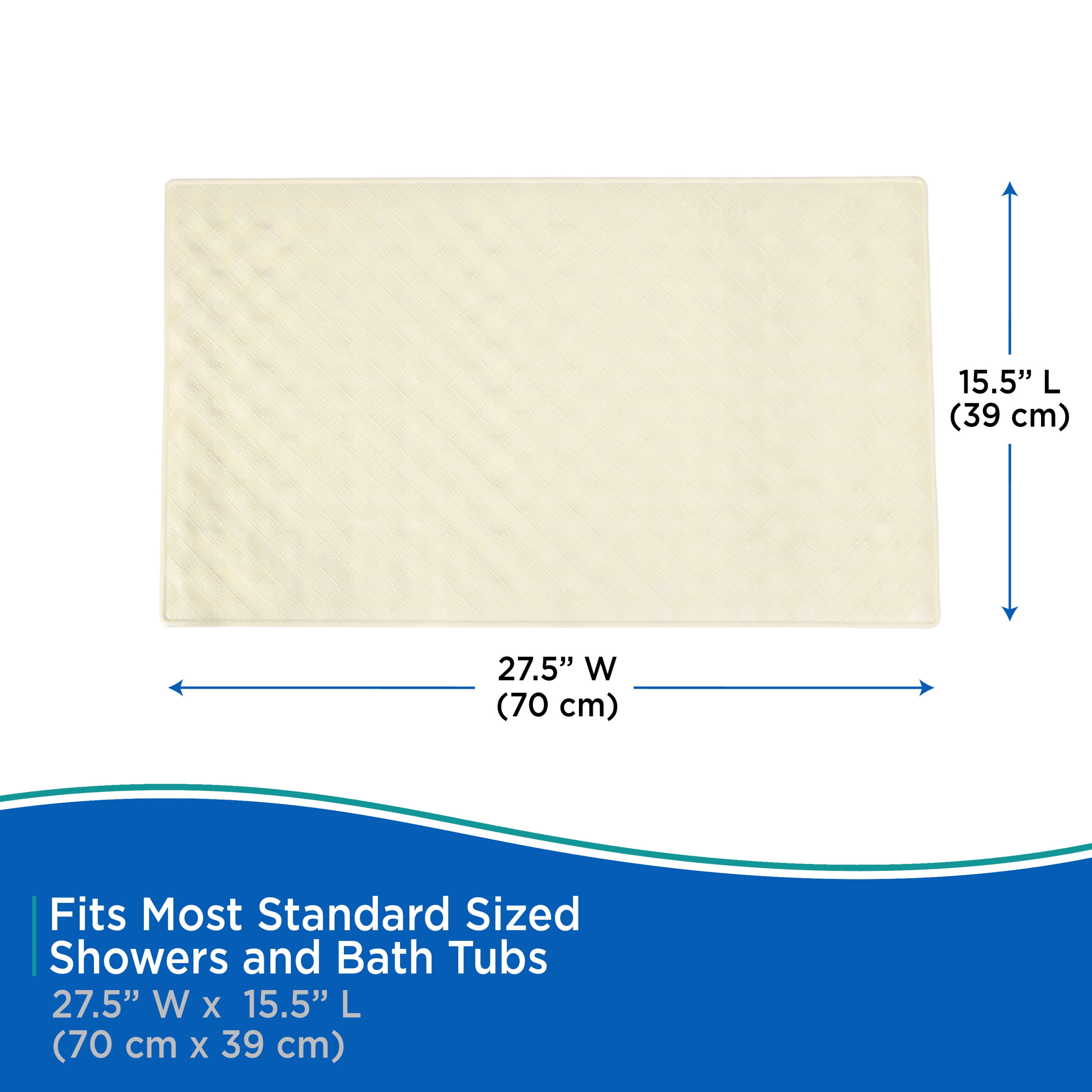 Kenney® Inside the Shower Textured Rubber Bath Mat with Suction Cups, 27.5" L x 15.5" W, Cream