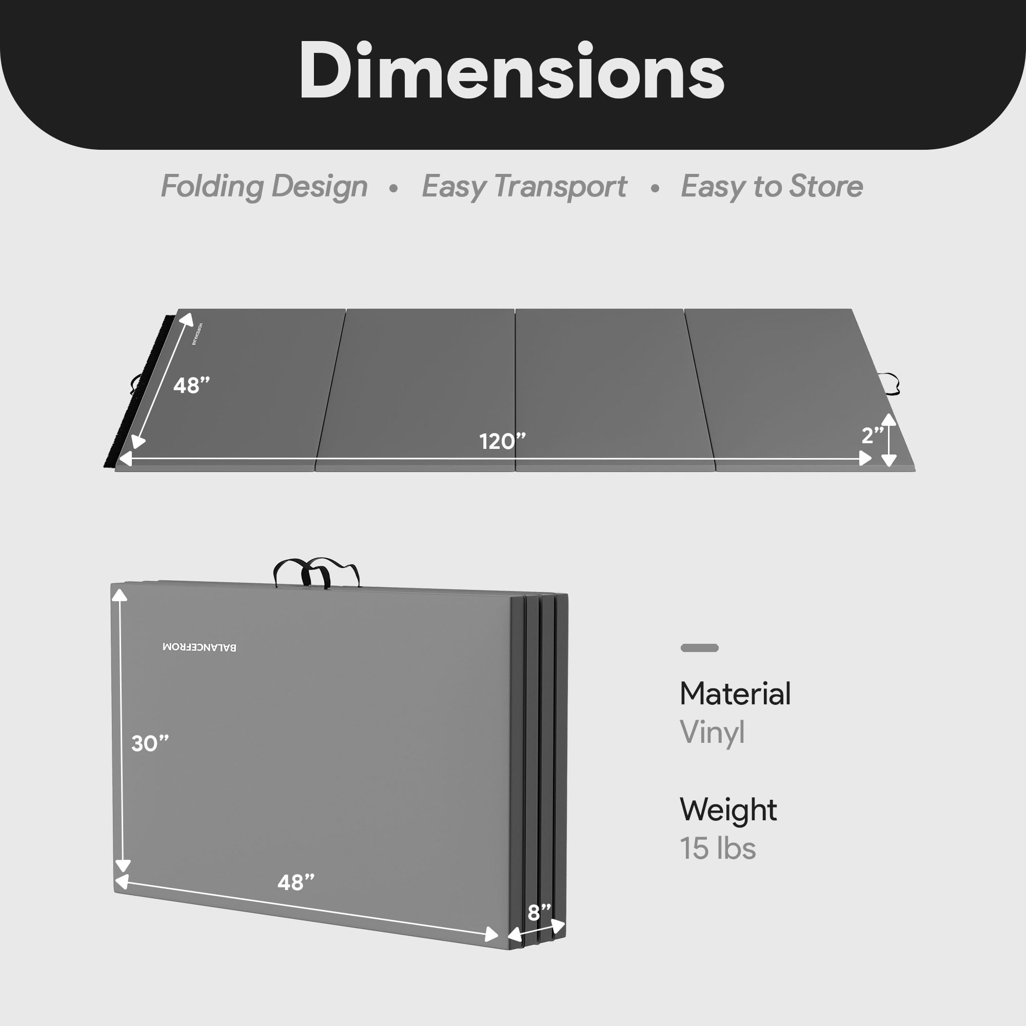 BalanceFrom 2-Pack 10ft x 4ft x 2in 4-Panel All-Purpose Folding Gymnastics Mat, Gray