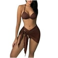 thumbnail image 2 of WREESH Womens Bikini Set with Sarong Bathing Suit Beach Cover Up Wrap Skirt Swimwear Three-Piece Bikini Brown, 2 of 5