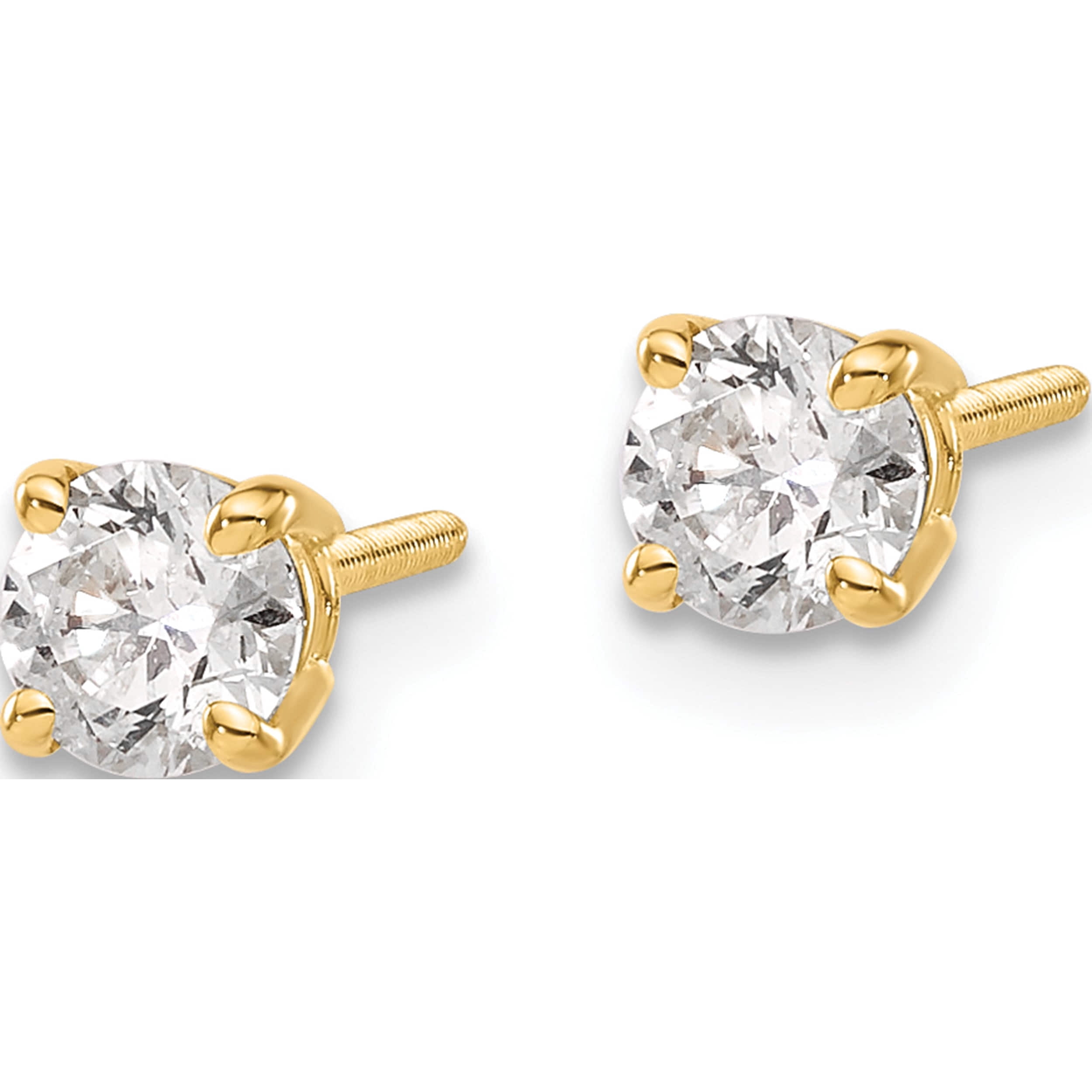14K Yellow Gold 14Ky .60Ct. Si3 G-I Diamond Stud Thread On/Off Post Earrings (4.3 X 4.3) Made In United States st3-60