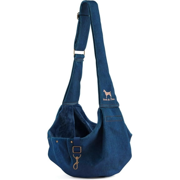 Noah & Paw Dog Sling Carrier for Small Medium Dogs & Puppies, Dog Carrier with Adjustable Padded Strap, Premium Denim, Insulated with Soft Breathable Fur, Double Safety Feature, Machine Washable