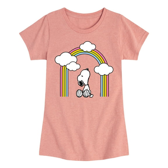 Peanuts - Snoopy Looking Up Rainbow - Toddler & Youth Girls Short Sleeve Graphic T-Shirt