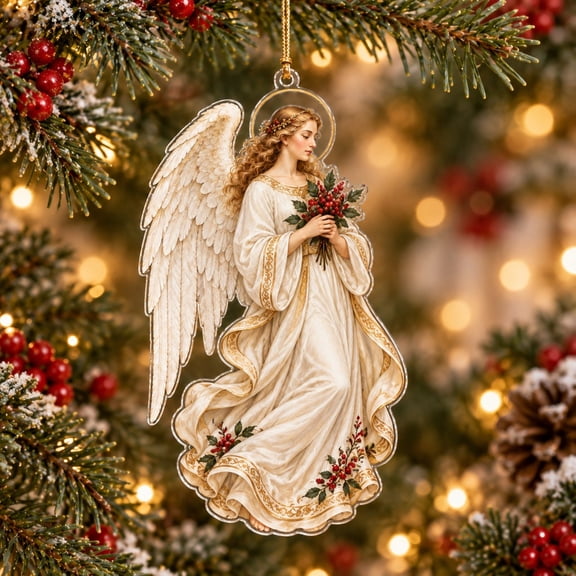 Christmas Ornament Winterberry Angel Acrylic Tree Hanging for Faith-Inspired Gifts