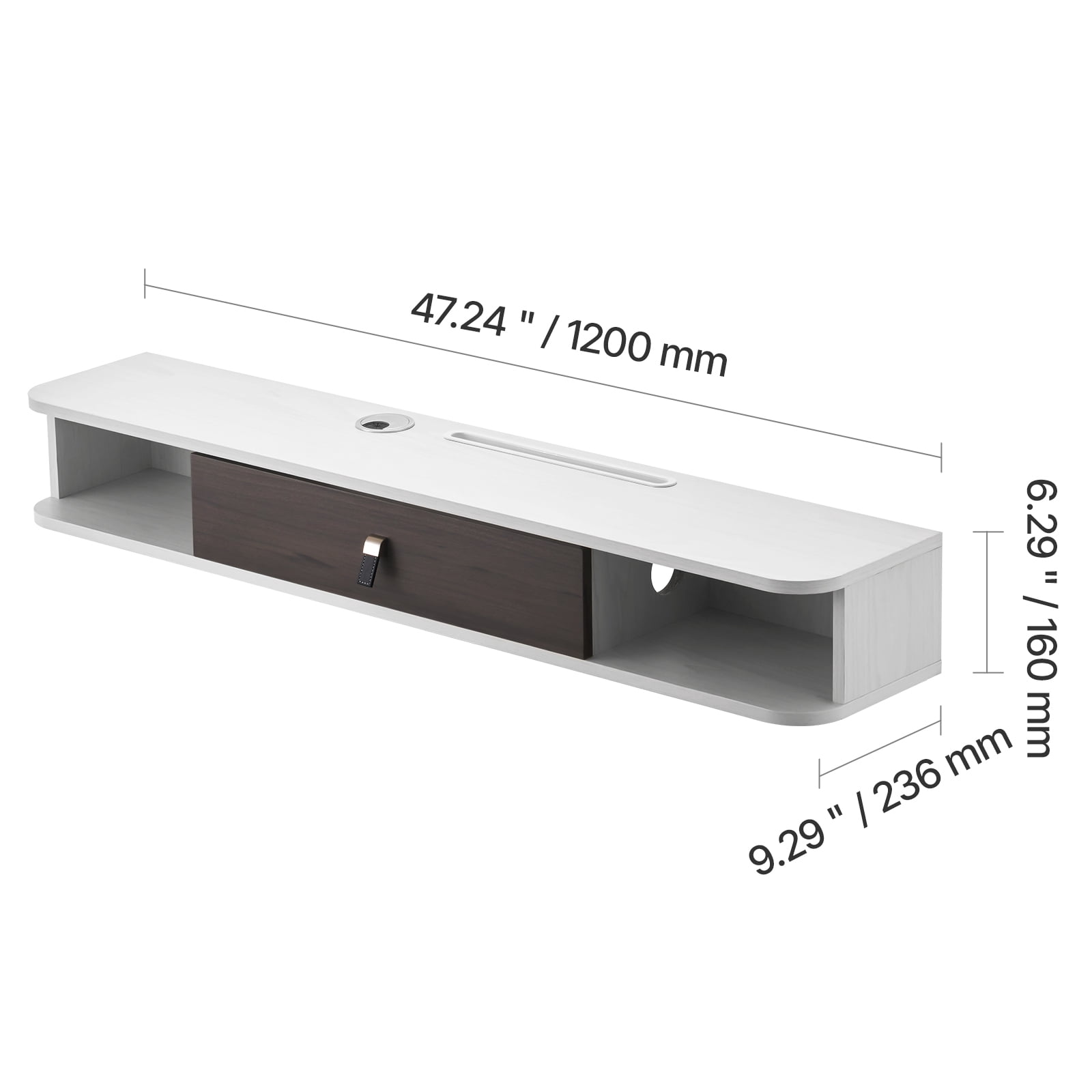 VEVOR Floating TV Stand, 47 in Wall Mount Entertainment Center with Cable Hole, Modern Floating TV Shelf with Storage Cabinet, Particle Board Console for DVD Player, Cable Box, Game Console, White