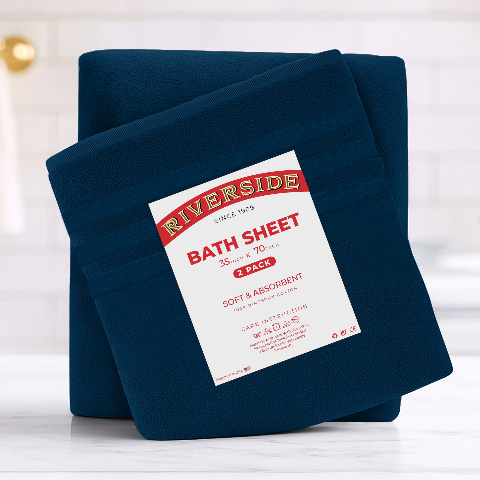 RIVERSIDE 2 Pack Luxury Bath Sheets 35×70 Soft Quick Dry Extra Large Cotton Towels 600 GSM Hotel Quality Spa - Dark Blue