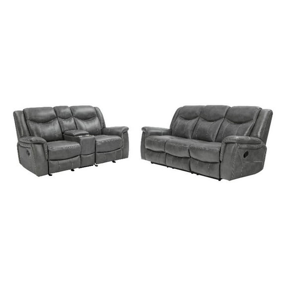 Pemberly Row 2-Piece Upholstered Faux Leather Motion Sofa Set in Gray