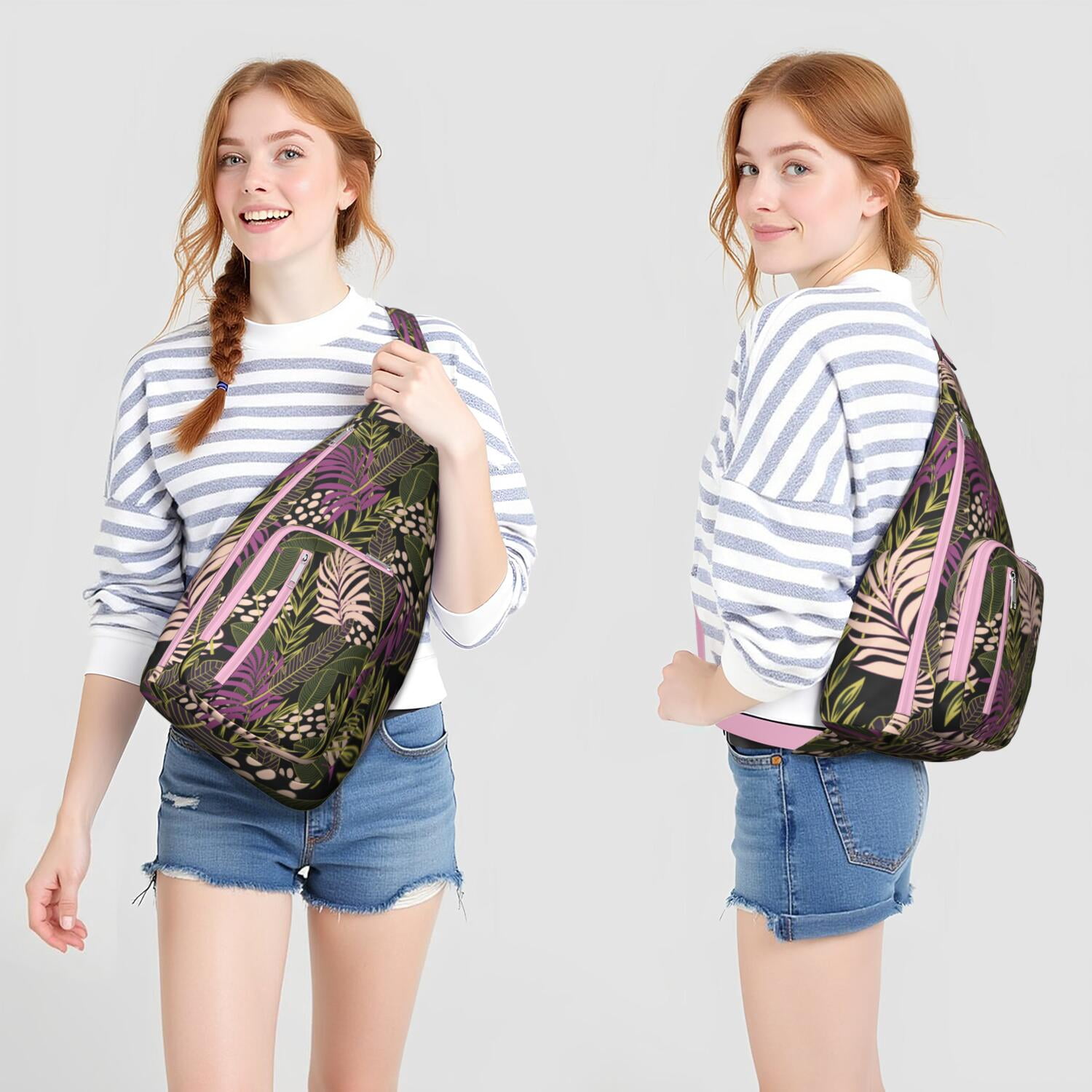 Botanical Jungle Leaves Vibrant Sling Bag for Women & Men, Lightweight with Hide the Keyhole