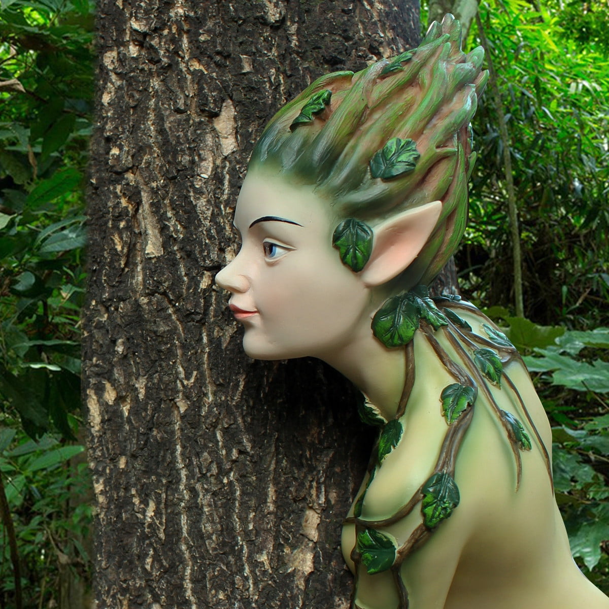 Resin Hand-Painted Forest Elf Tree Peeker Sculpture, Whimsical Outdoor Garden Decor, Funny Yard Statue for Nature Lovers, 5.7x3.93x8.66 Inch, Weatherproof Gardening Gift for Home & Patio