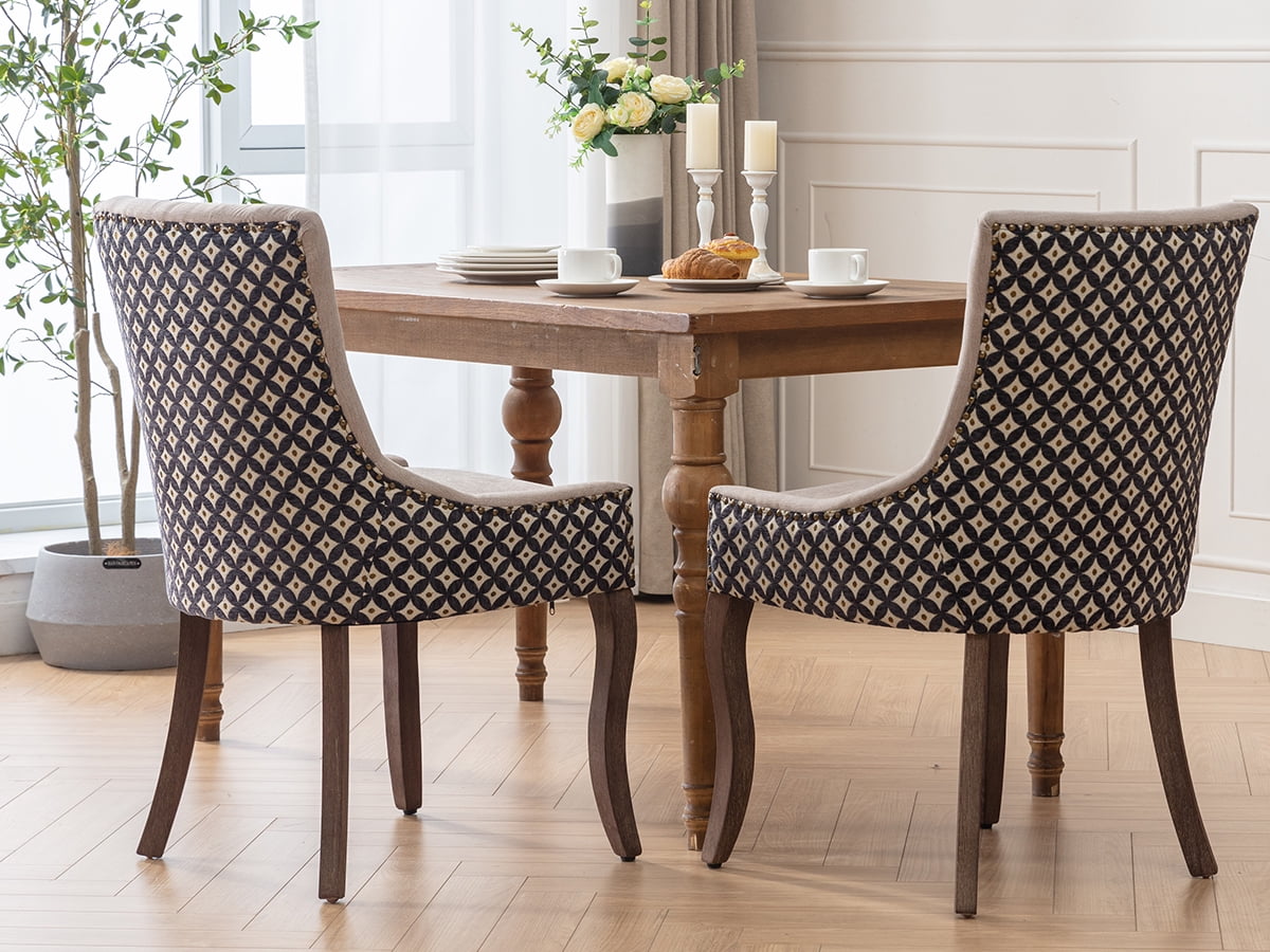 ODUSE-DAILY Dining Chairs Set of 4, Kitchen & Dining Room Chairs, Fabric Upholstered Dinning Chairs, Wooden Dining Table Chairs, Sillas De Comedor, Nailhead Trim, Wood Legs (Beige,Pattern, 4 Pcs)