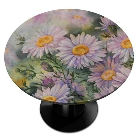 

Daisy Flowers Round Fitted Tablecloth with Elastic Edged Waterproof Table Cover Table Protector for Dining Kitchen Picnic Party 40 -44