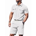 thumbnail image 3 of Men Sets Outfits 2 Piece Short Sleeve Shirts Short Set White S, 3 of 7