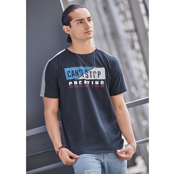 988-73 Playera Hombre Marino Cuello Redondo Diseño Letras Cklass 988-73