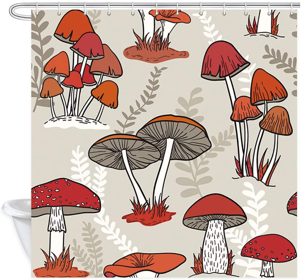 Cartoon Color Mushroom Plant Decor Bathroom Shower Curtain Rugs&Hooks Polyester
