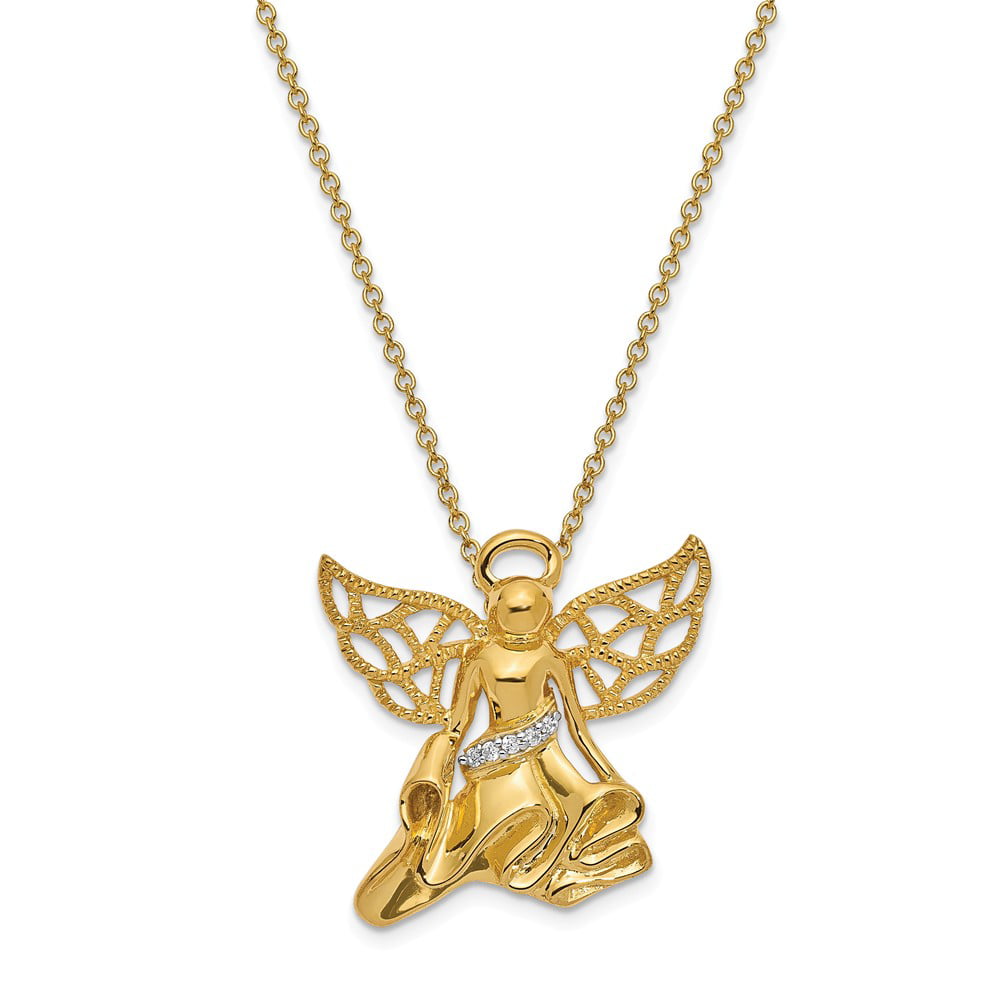 Sterling Silver Gold Plated Angel with CZ Pendant