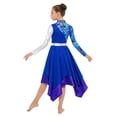 thumbnail image 4 of Aislor Girls Camouflage Print Color Block Liturgical Praise Dance Dress Long Sleeve Worship Lyrical Dancewear Blue 16, 4 of 7