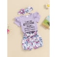 thumbnail image 3 of CIYCuIT Baby Girls 3Pcs Summer Outfits Short Sleeve Letter Print Romper + Butterfly Print Shorts + Bow Headband 3M 6M 12M 18M Newborn Infant Cute Shorts Sets, 3 of 8